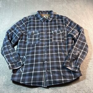 Voyager Mens‎ Blue Plaid Fleece Sherpa Lined Shirt Jacket Button Up Flannel